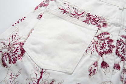 Floral Print Wide Leg Denim Jeans WN28004