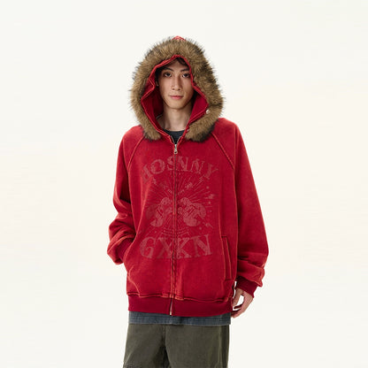 Dake Fur Neck Zipper Hoodie  WN9507