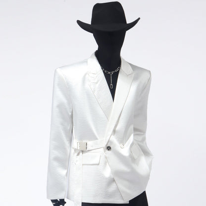 Buckle Decor Shoulder-Pad Tailored Jacket WN23671