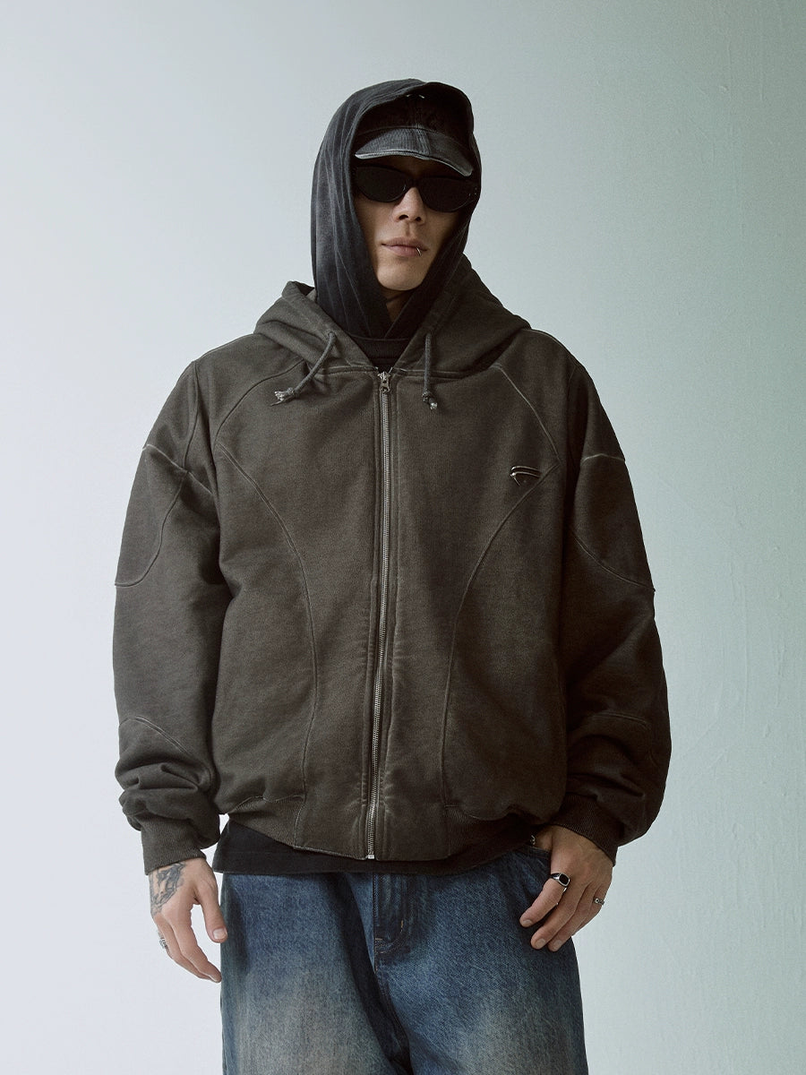 Oversize Washed Fleece Linning Zipper Hoodie WN12238