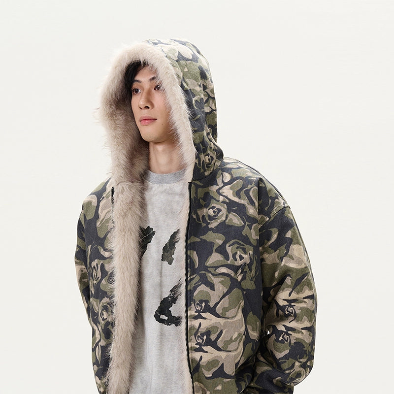 Camouflage Fur-Collar Hooded Puffer Jacket WN9488