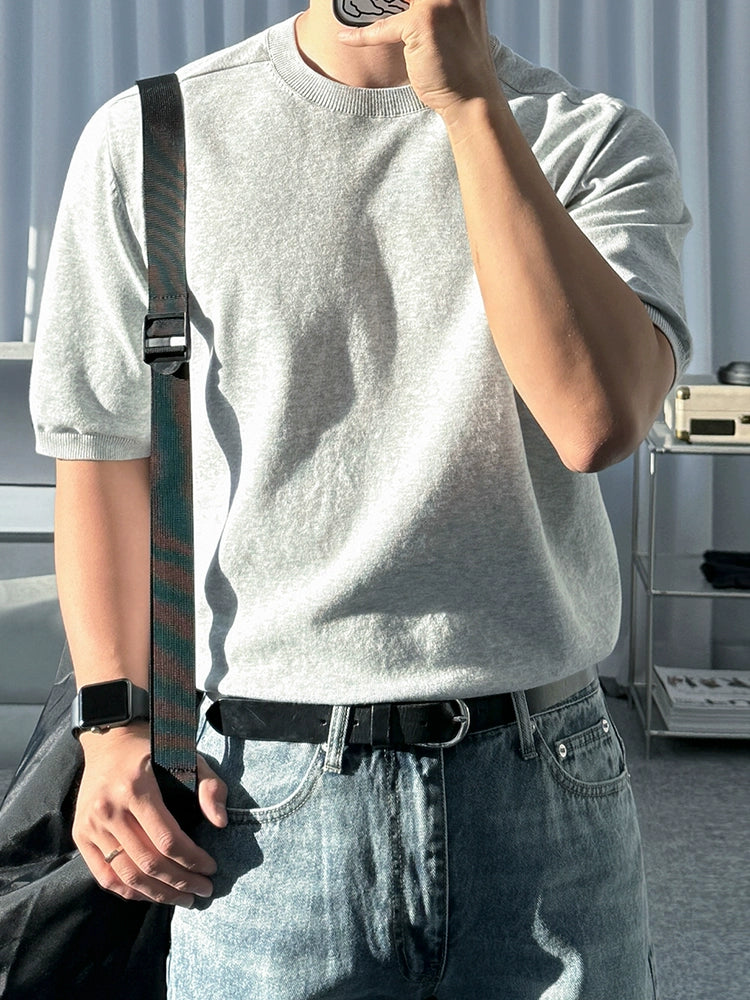 Solid Color Knit Short Sleeve T-Shirt WN20301