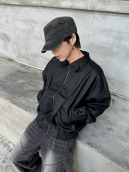 Washed PU Leather Zipper Jacket WN21162