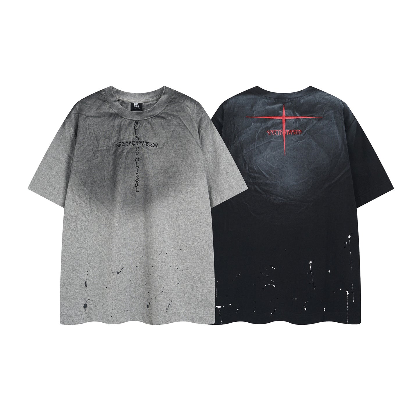 Ink Splash Letter Embroidery Oversize Short Sleeve T-Shirt WN15073