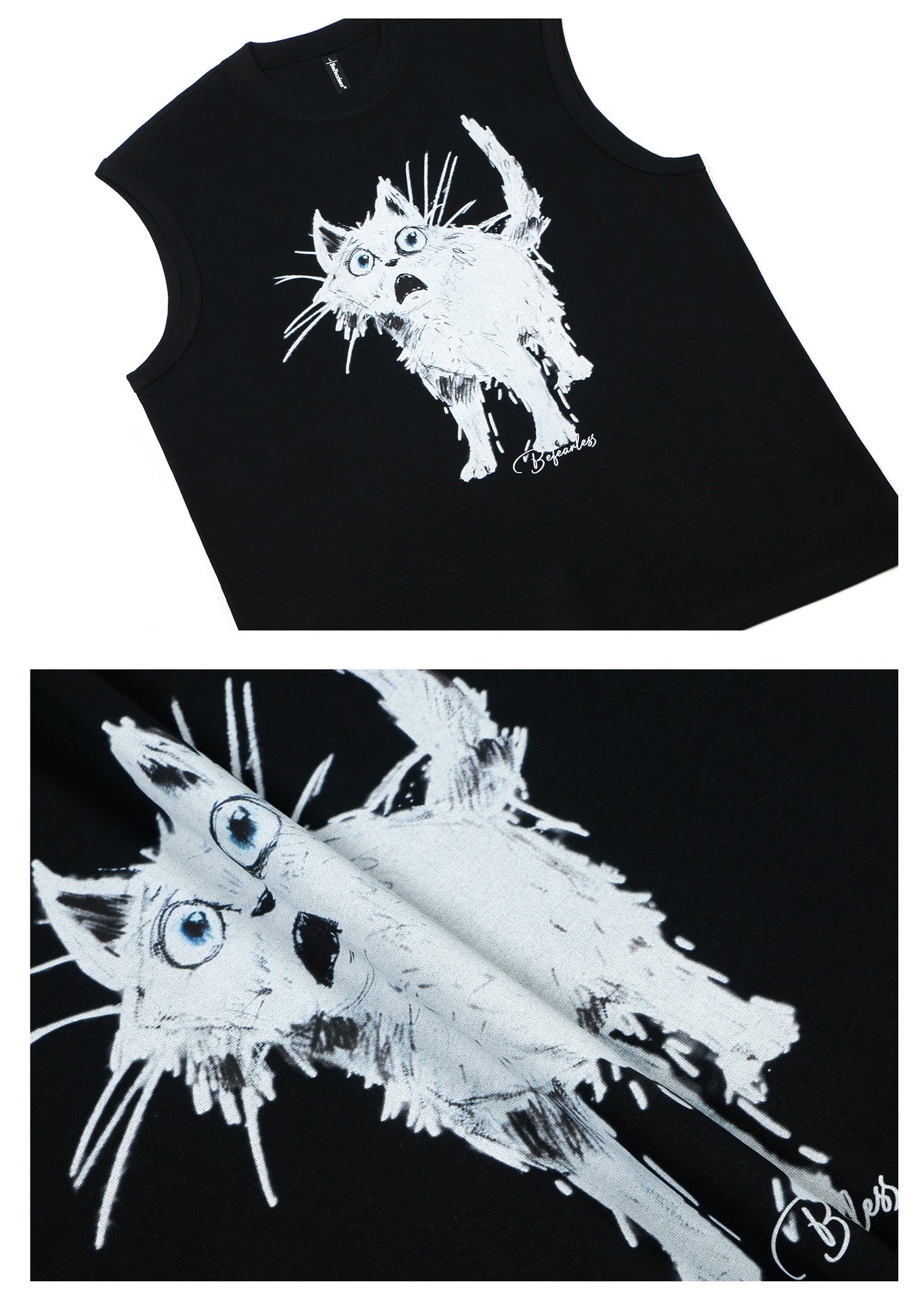 Graffiti Cat Print Oversize Sleeveless T-Shirt WN26394