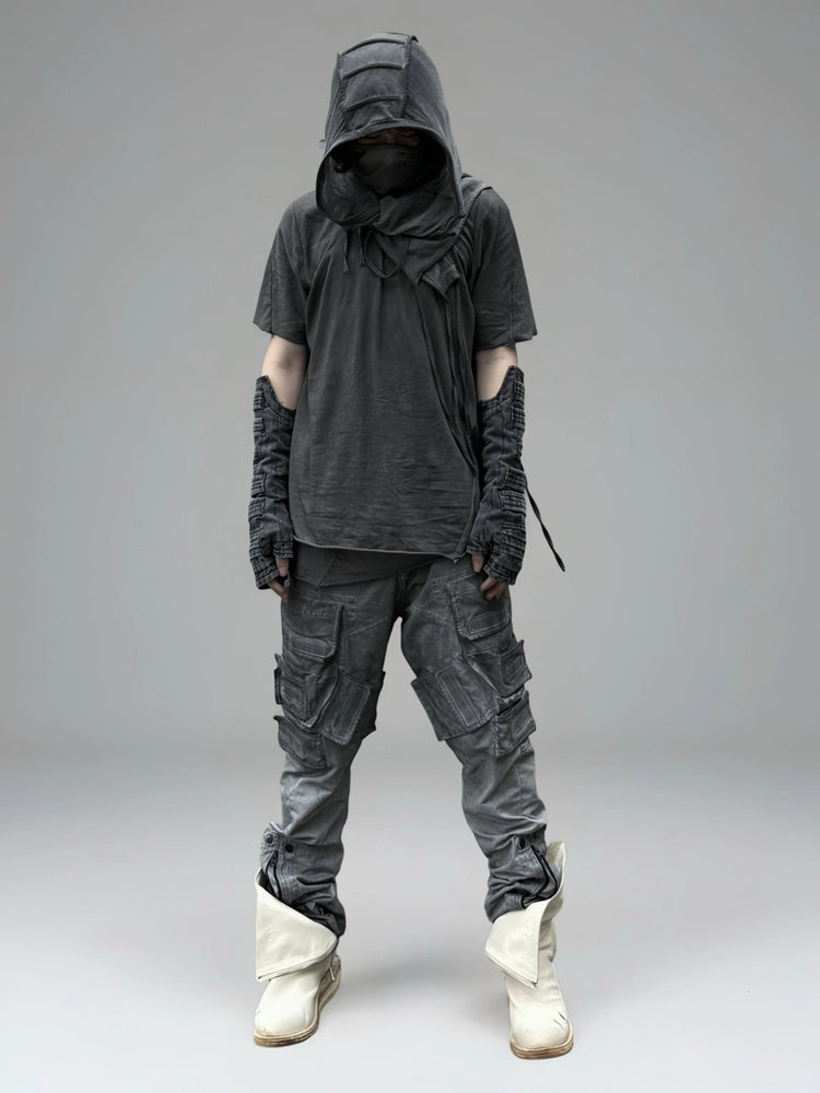 Asymmetric Layered Washed Short Sleeve T-Shirt WN21983