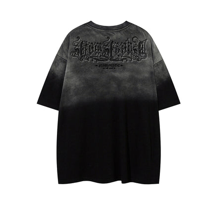Gradient Rhinestone Logo Print Short Sleeve T-Shirt WN25802