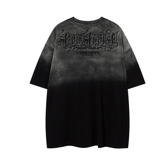 Gradient Rhinestone Logo Print Short Sleeve T-Shirt WN25802