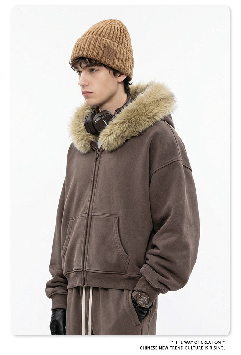 Fake Fur Collar Fleece Lining Zipper Hoodie WN23118