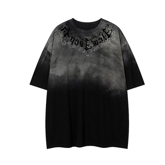 Gradient Rhinestone Logo Print Short Sleeve T-Shirt WN25802