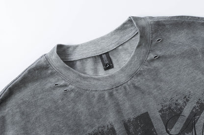 Damage Letter Print Short Sleeve T-Shirt WN25417