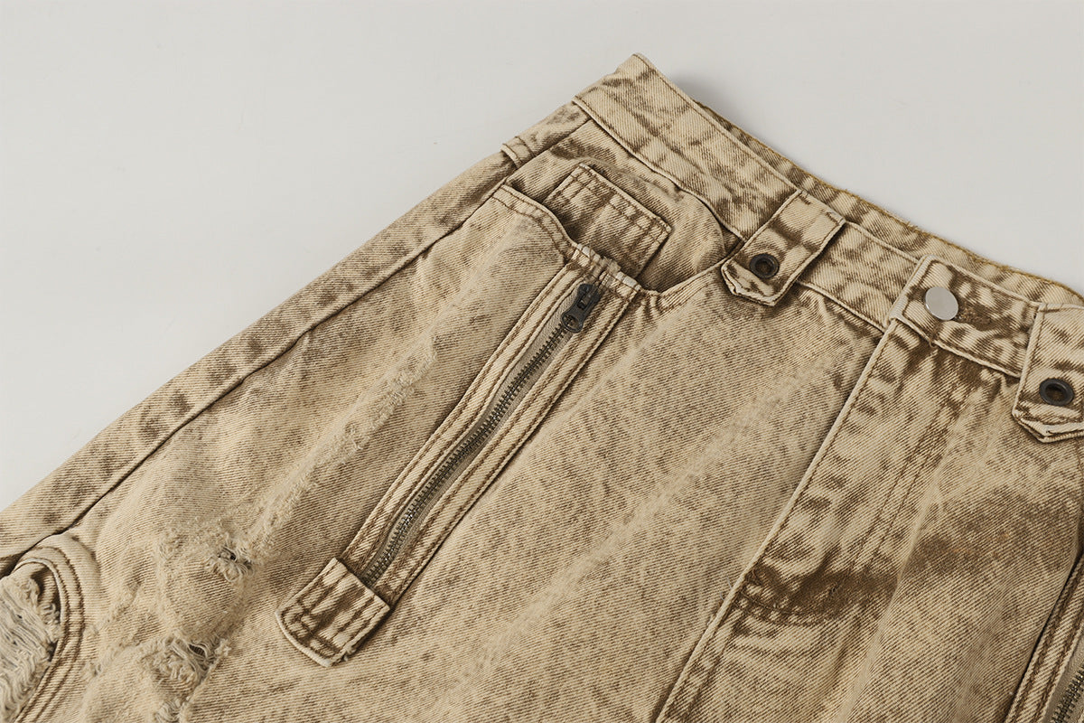 Damage Panel Wide Leg Denim Jeans WN23104