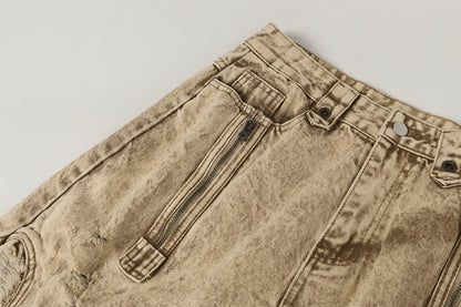 Damage Panel Wide Leg Denim Jeans WN23104