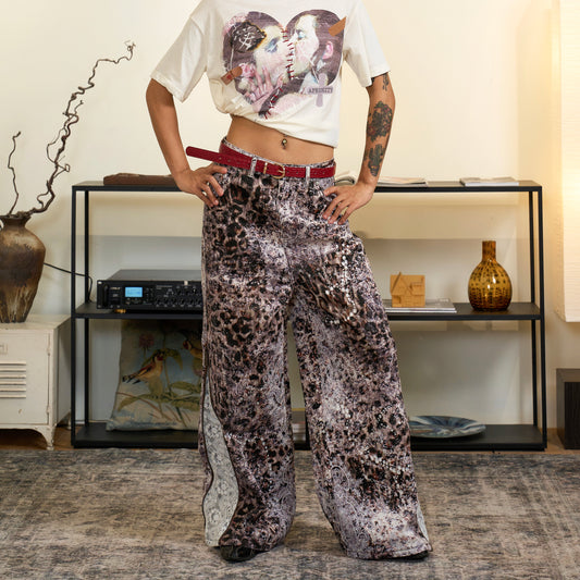 Digital Print Leopard Pattern Denim Jeans WN18992