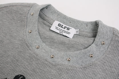 Waffle Newspaper Print Studs Short Sleeve T-Shirt WN25995