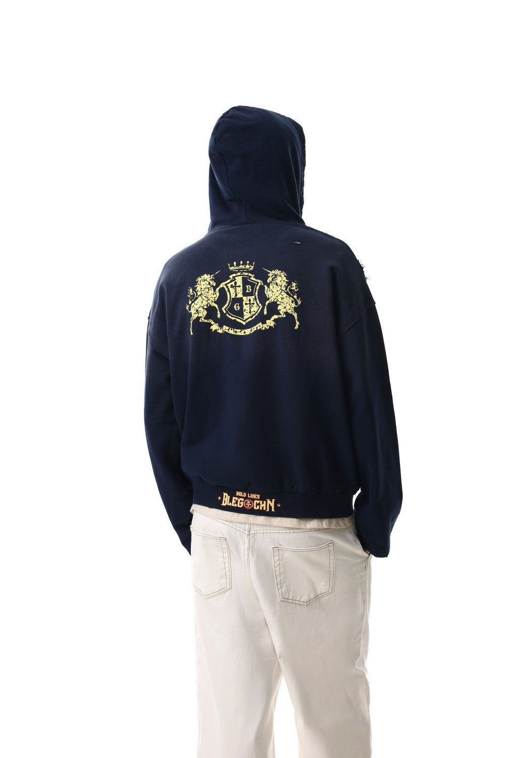 Damage Foil Print Short Zipper Hoodie WN27955