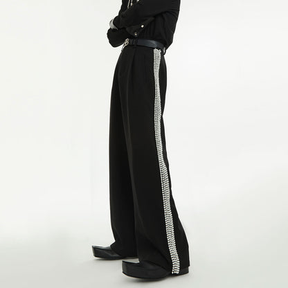 Pearl Detail Shoulder-pad Tailored Jacket & Draping Wide Leg Trousers Setup WN15447