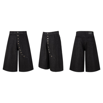 Washed Wide Leg Denim Short Pants WN25572