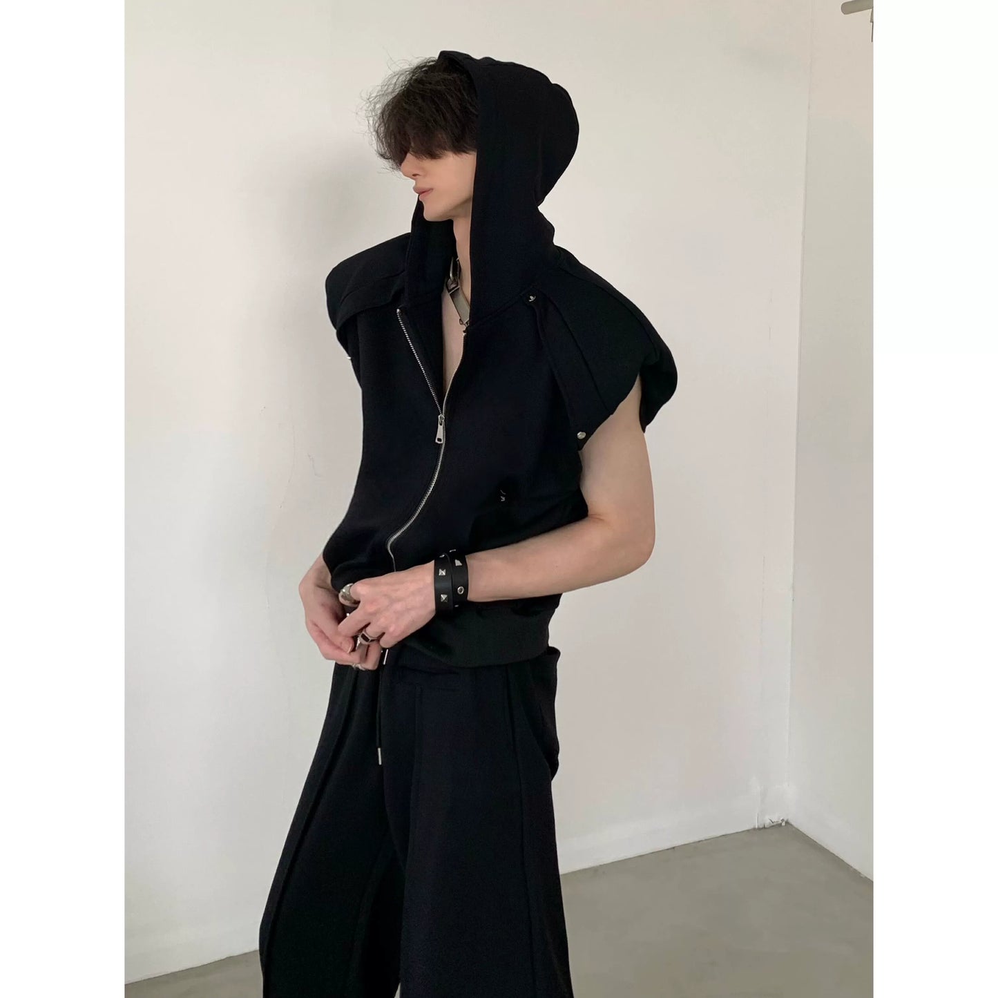 Sleeveless Zipper Hoodie & Wide-Leg Straight Sweatpants Setup WN7025