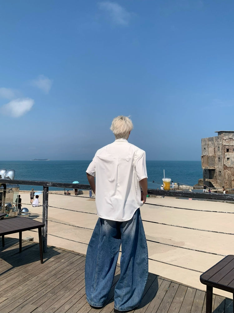 Letter Print Oversize Short Sleeve Shirt WN19918