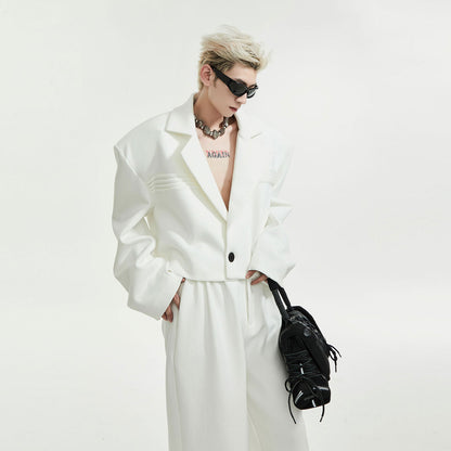 Sequin Shoulder-Pad Tailored Jacket & Wide-Leg Trousers Setup WN15438