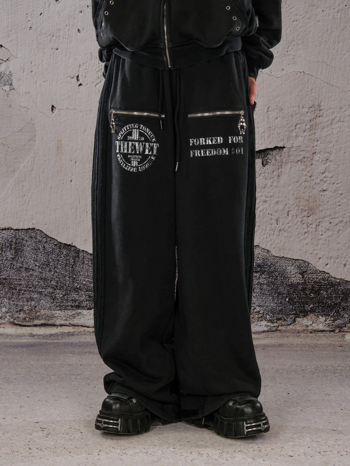 Wide Leg Zip Detail Letter Print Sweatpants WN26633