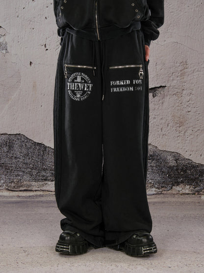 Wide Leg Zip Detail Letter Print Sweatpants WN26633