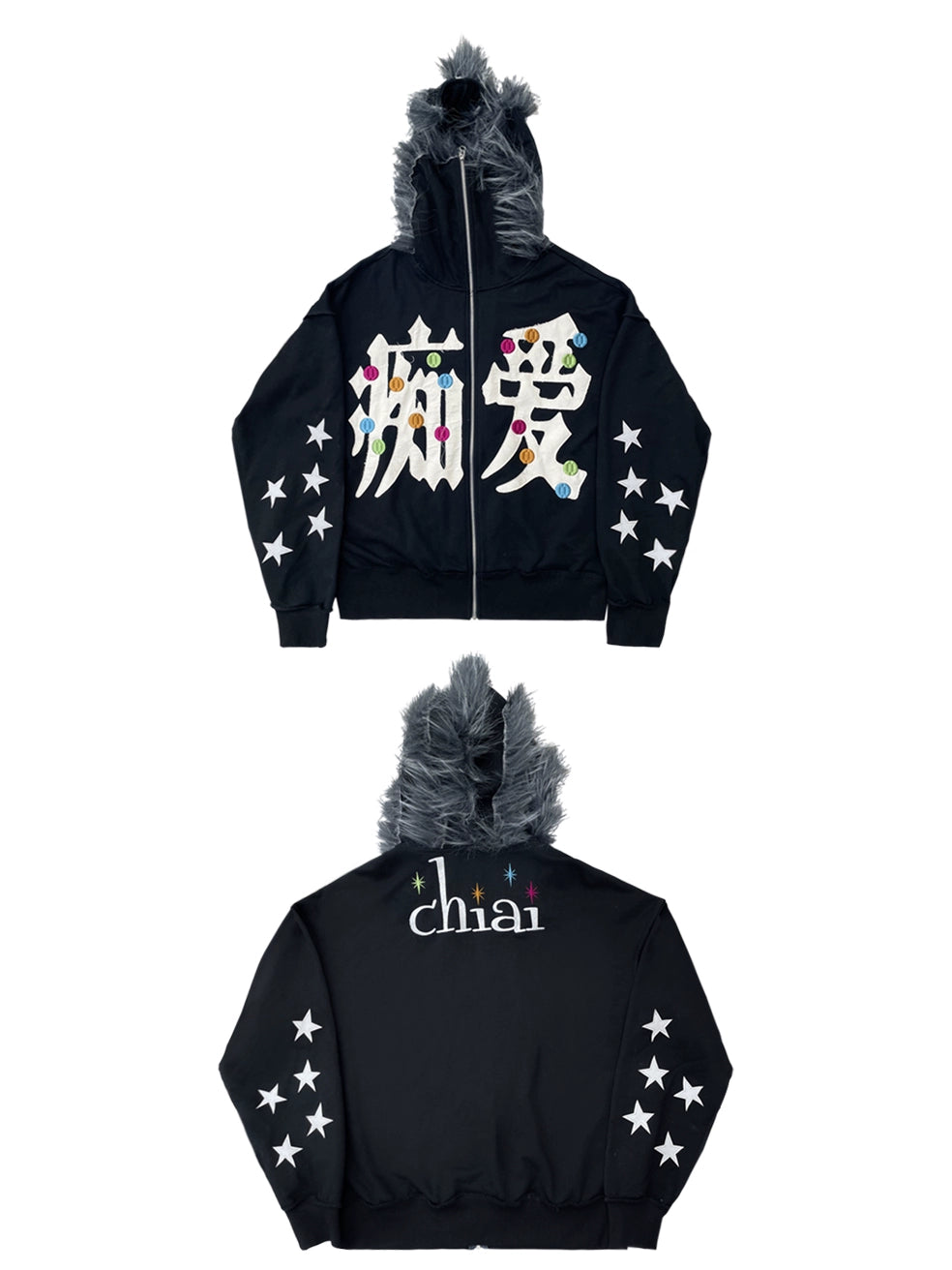 Embroidery Letter Design Hooded Zipper Jacket WN19104