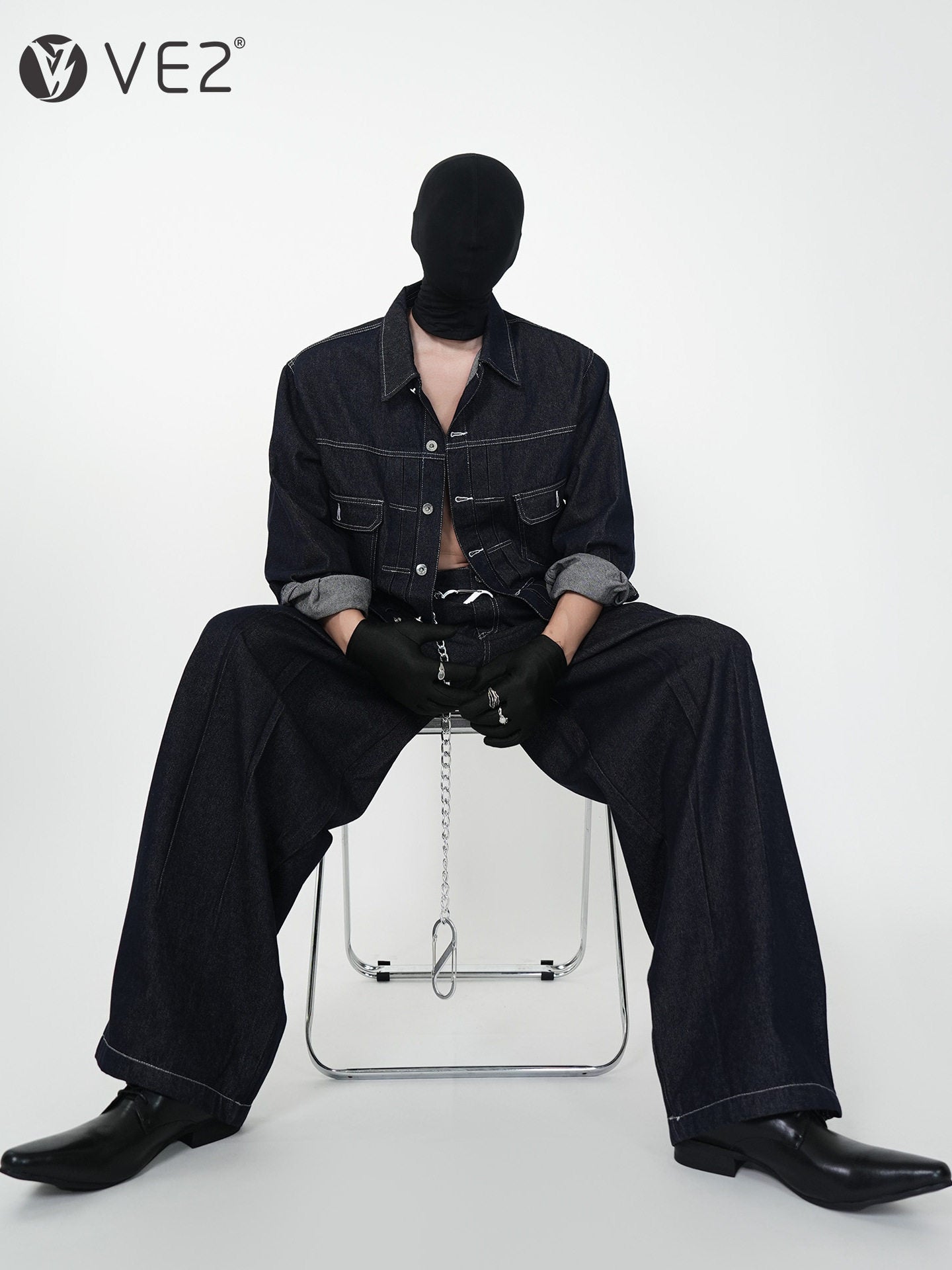 Contrast Stitch Short Jacket & Wide Leg Denim Jeans Setup WN24140