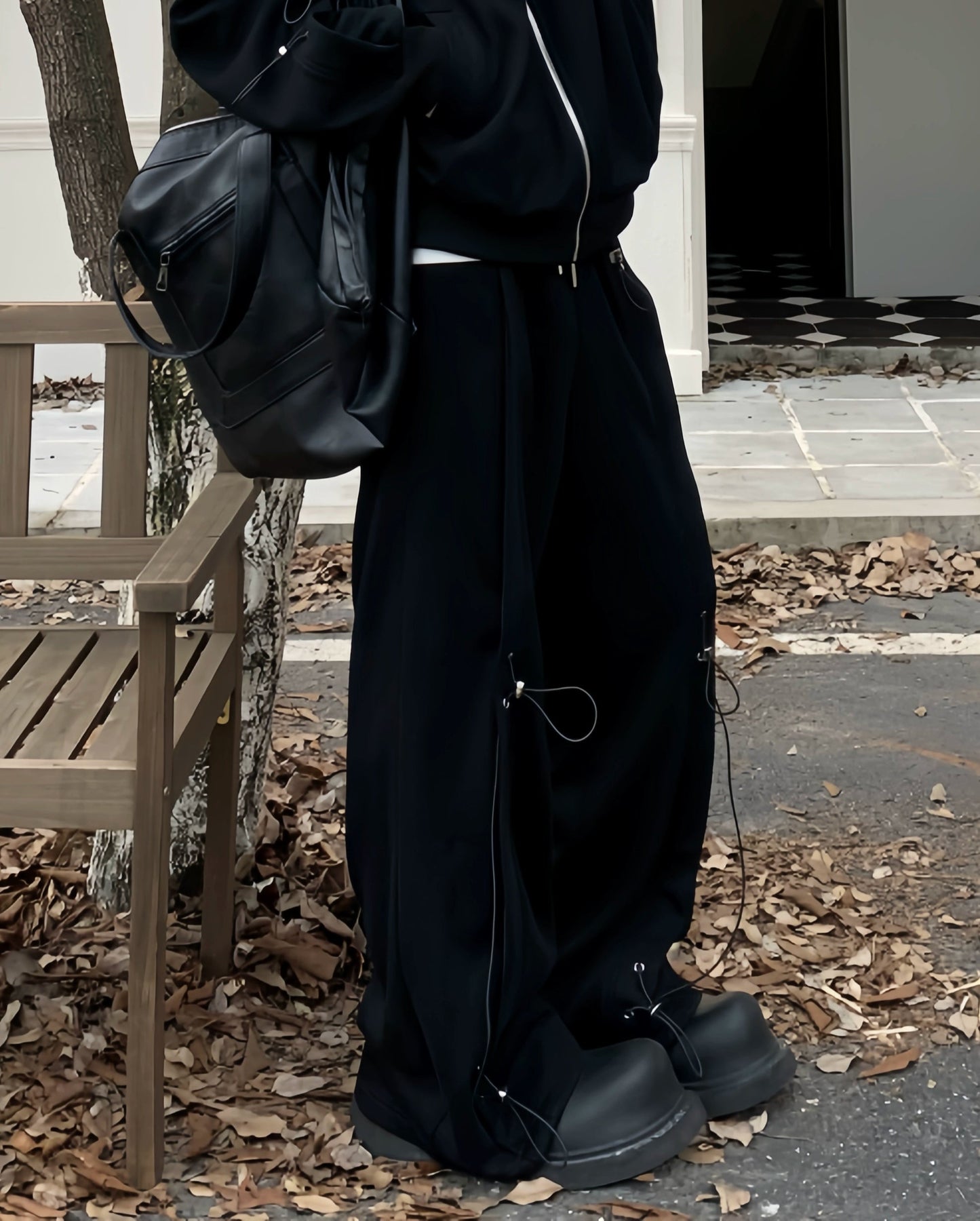 Drawstring Oversize Zipper Hoodie & Drawstring Wide Leg Sweatpants Setup WN19856