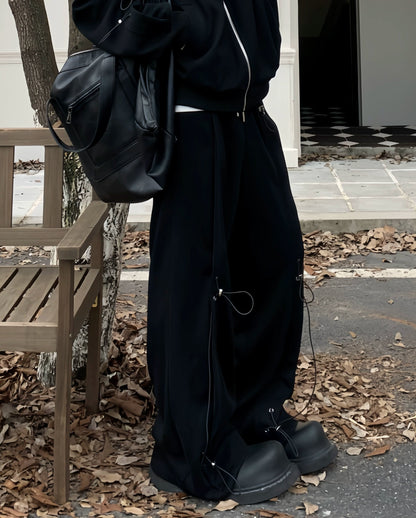 Drawstring Oversize Zipper Hoodie & Drawstring Wide Leg Sweatpants Setup WN19856