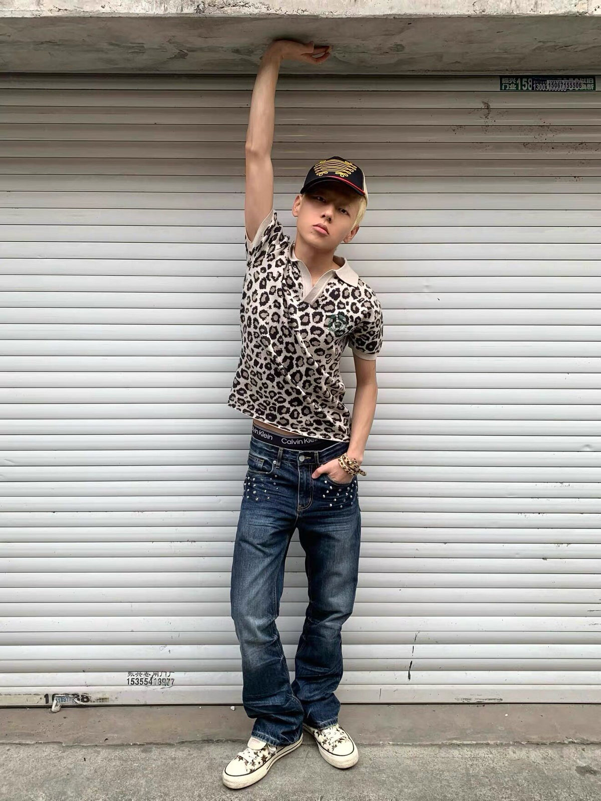 Leopard Logo Print Short Sleeve Polo Shirt WN27250