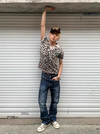 Leopard Logo Print Short Sleeve Polo Shirt WN27250
