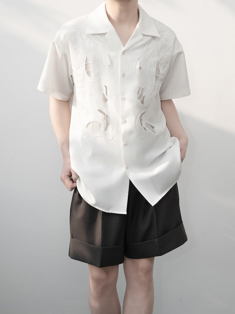 Design Embroidery Open Collar Short Sleeve Shirt WN23613