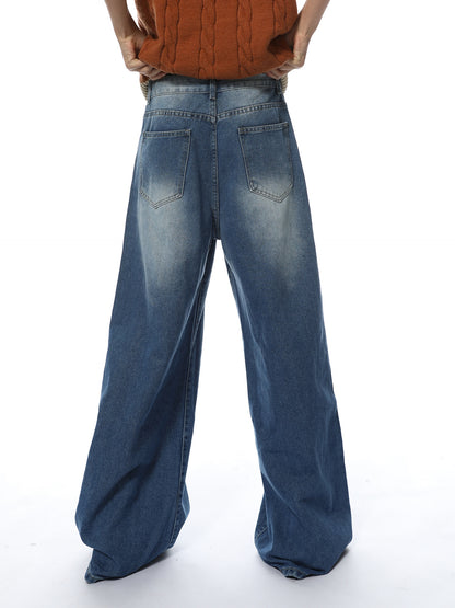 Washed Wide-Leg Straight Denim Jeans WN7078