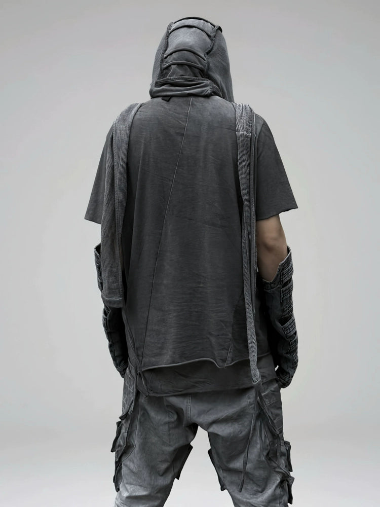 Asymmetric Layered Washed Short Sleeve T-Shirt WN21983