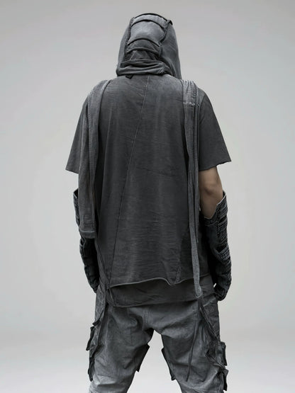 Asymmetric Layered Washed Short Sleeve T-Shirt WN21983