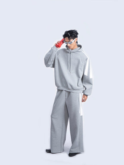 Contrast Pullover Hoodie & Wide-Leg Straight Sweatpants Setup WN9233