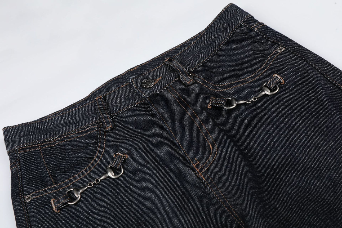 Washed Metal Buckle Wide Leg Denim Jeans WN26169