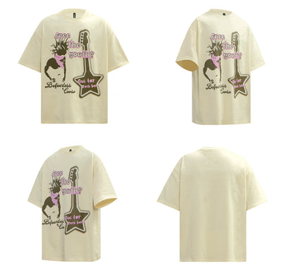 Rock Guitar Print Oversize Short Sleeve T-Shirt WN26350