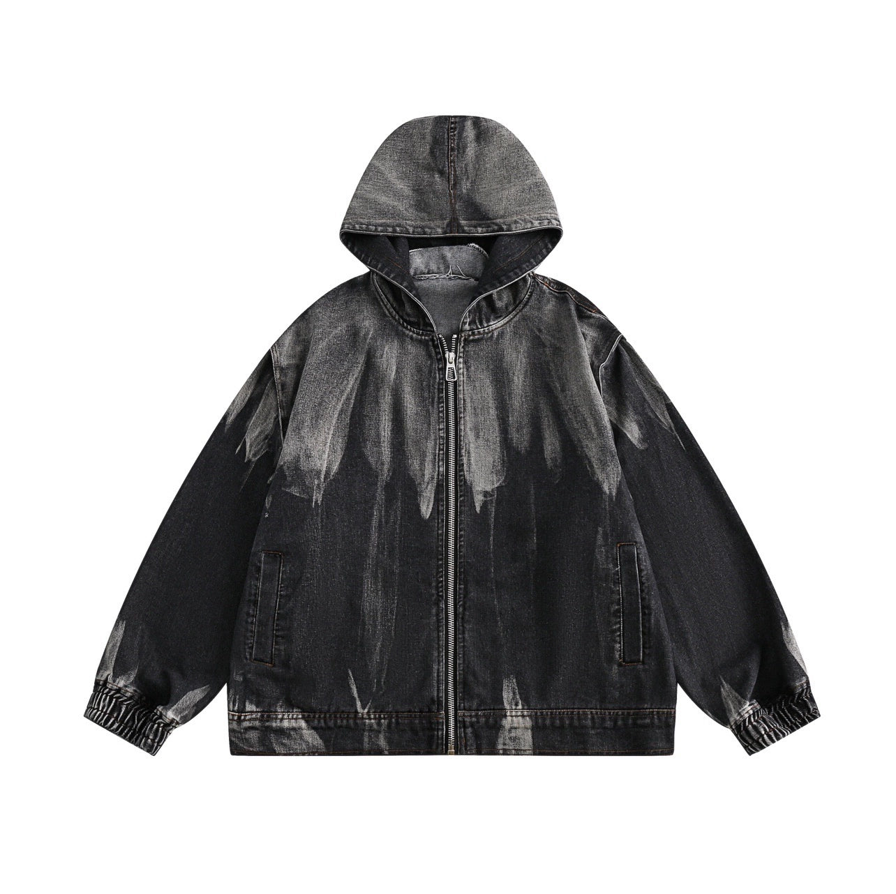 Damage Washed Denim Zipper Hooded Jacket WN7715