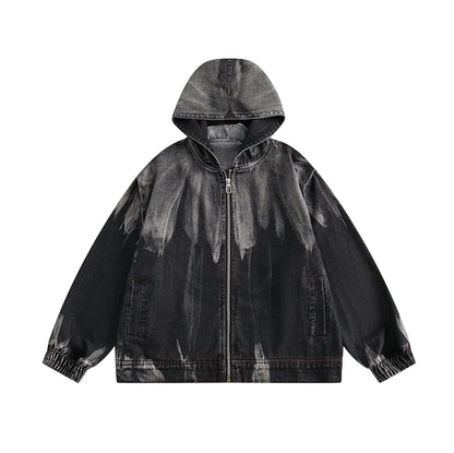 Damage Washed Denim Zipper Hooded Jacket WN7715