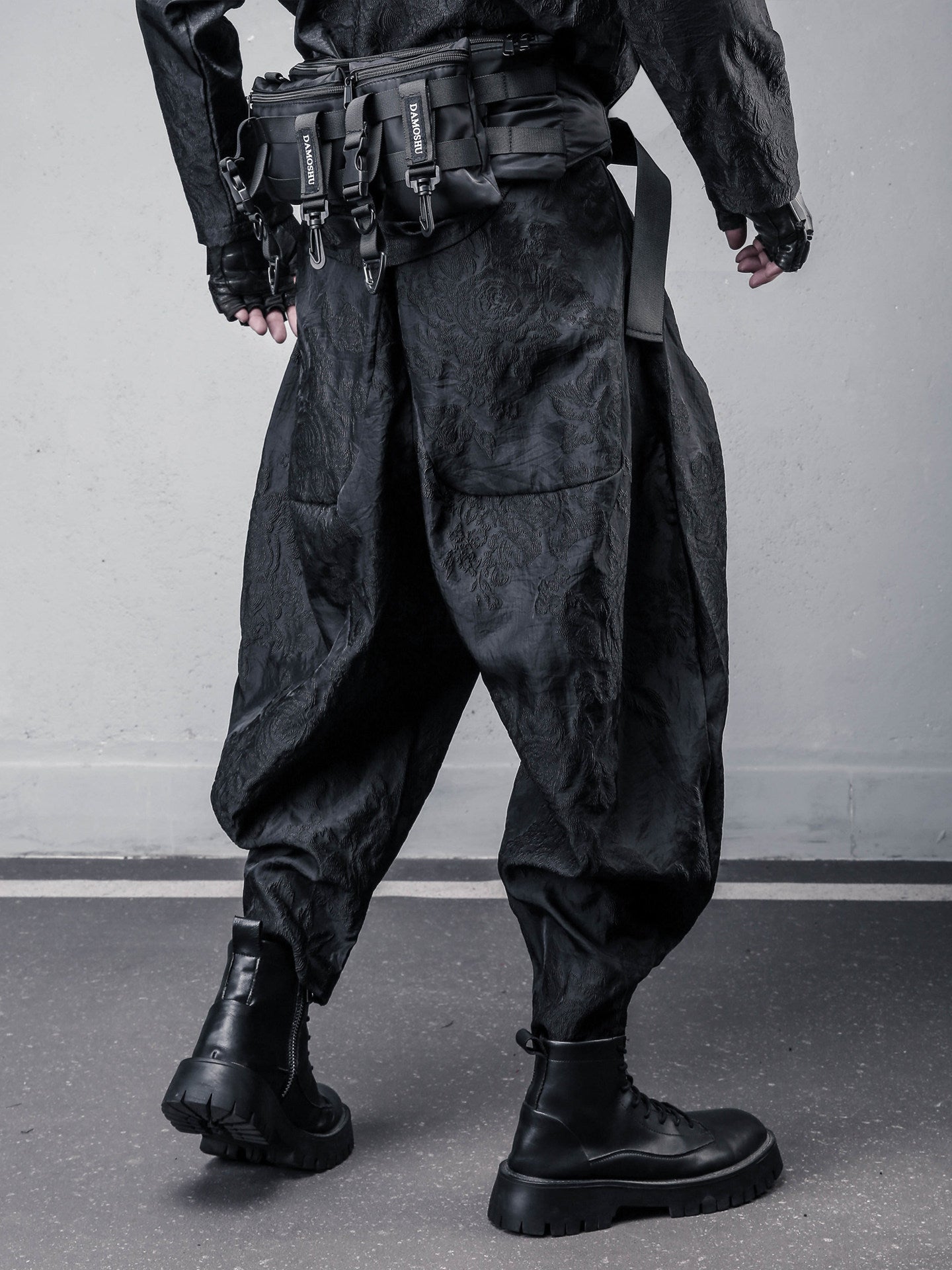 Rose Jacquard Wide Leg Drop Crotch Cropped Pants WN22512