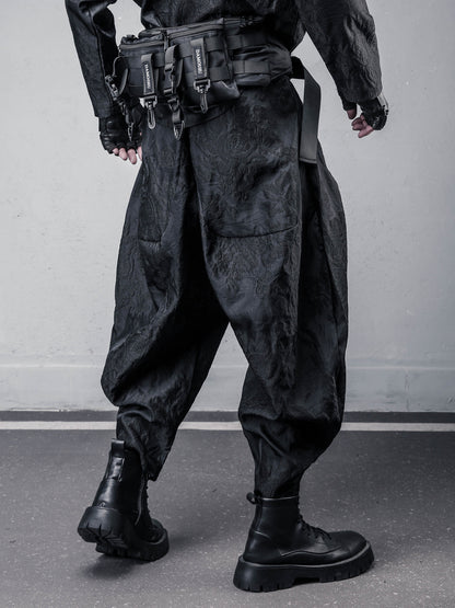 Rose Jacquard Wide Leg Drop Crotch Cropped Pants WN22512