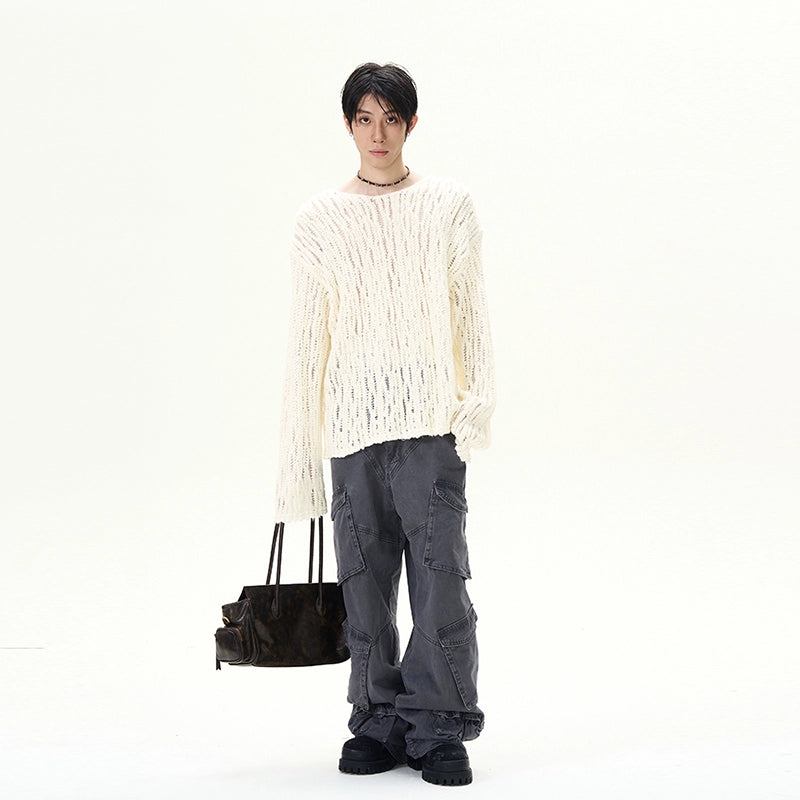 Hollow-Out Oversize Cable Knit Sweater WN9502