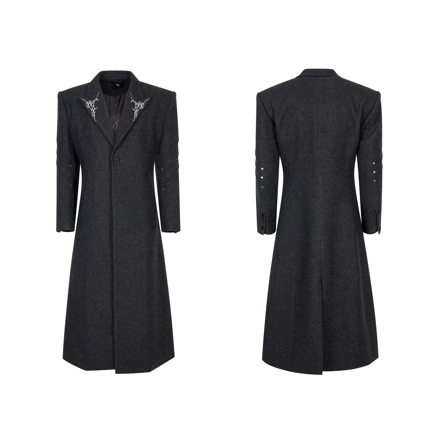 Thorn Embroidery Shoulder-Pad Wool Long Coat WN22159