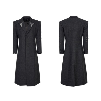 Thorn Embroidery Shoulder-Pad Wool Long Coat WN22159