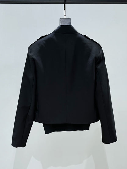 Standing-Collar Metal Button Short Tailored Jacket & Trousers Setup WN23910
