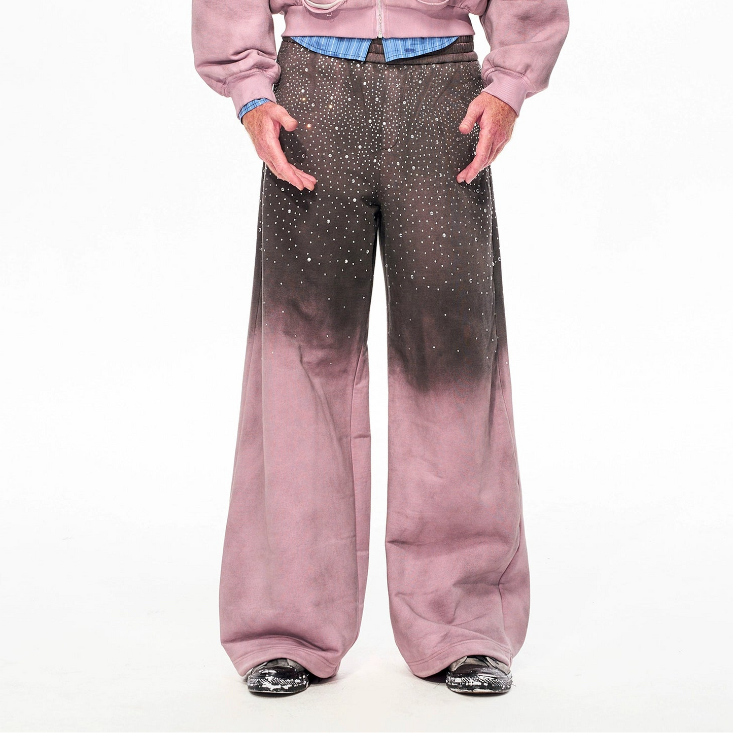 Rhinestone Fake Fur Lining Hoodie & Sweat Pants Setup WN22149