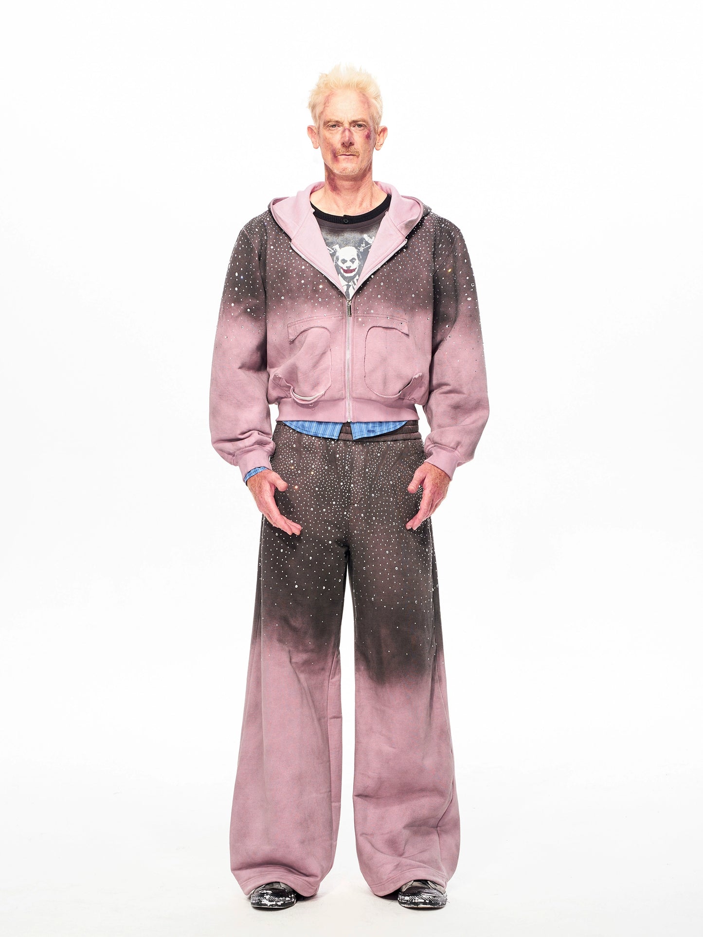 Rhinestone Fake Fur Lining Hoodie & Sweat Pants Setup WN22149